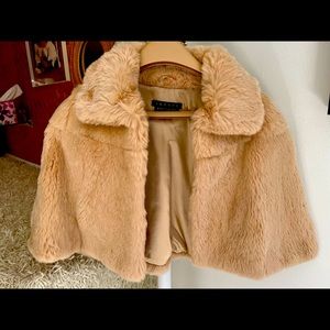 Theory faux fur shrug, sand color, like new.